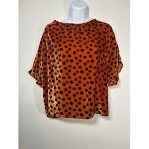Madewell Velvet Polka Dot Top Burnt Orange Ruffle Sleeve Boho Fall Medium